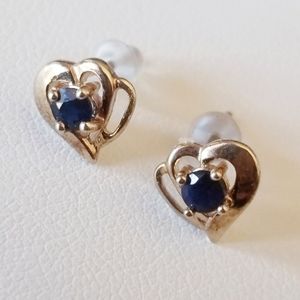 10K Gold Sapphire Heart Earrings